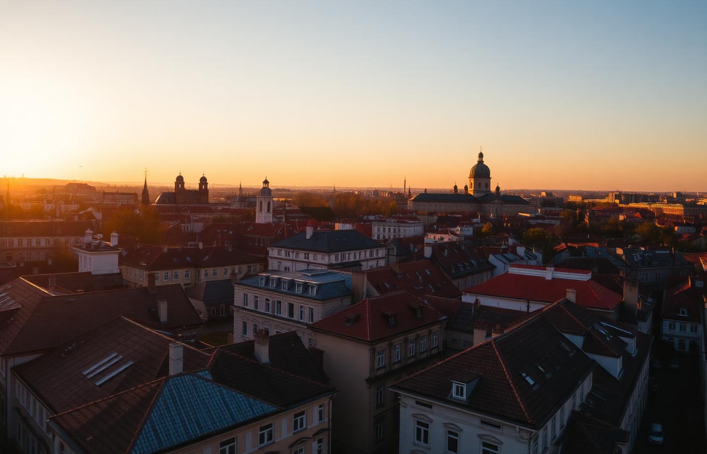 Panorama beogradskih krovova pod topljim svjetlom zalaska sunca